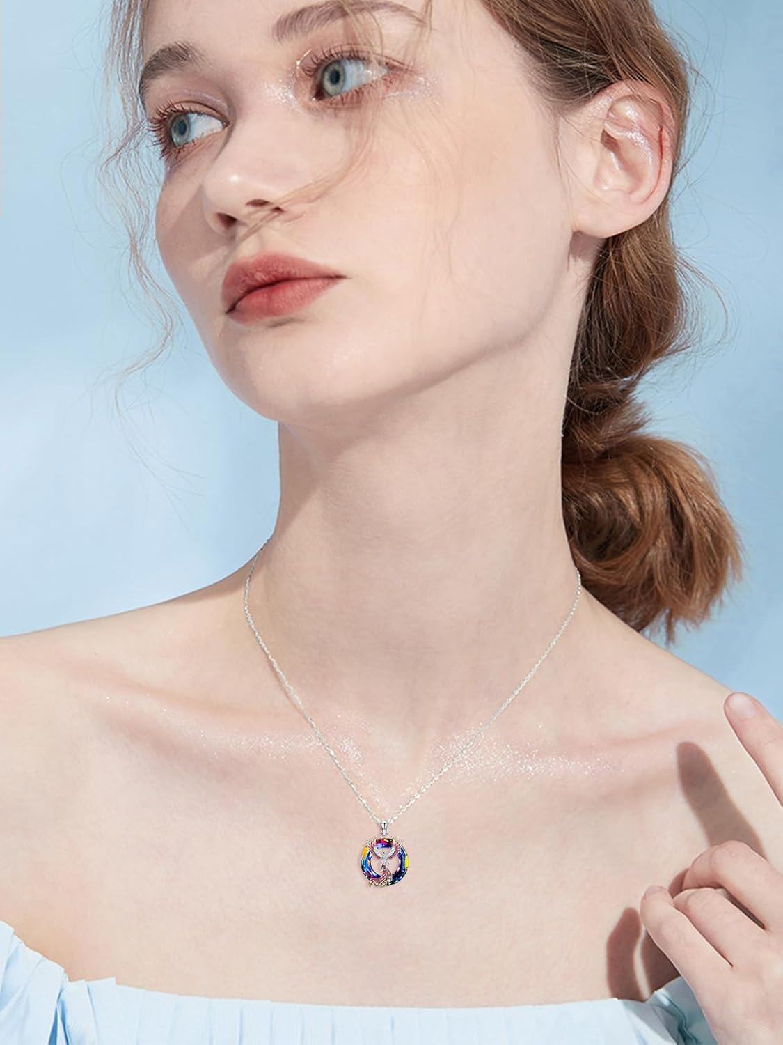 Sterling Silver Crystal Phoenix Pendant Necklace-0-2