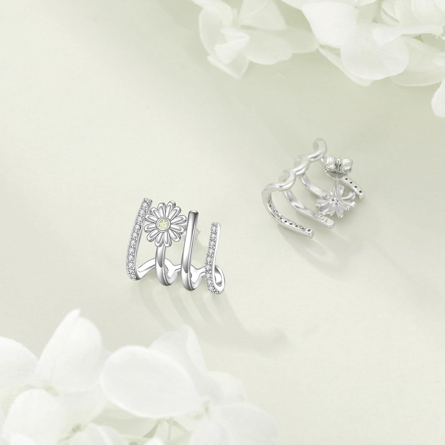 Sterling Silver Cubic Zirconia Claw Earrings Ear Cuff for Women-0-3