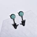 wholesale 925 Sterling Silver Hand-Shaped Dangle Drop Earrings with Turquoise and Abalone Shell Inlay-0-1