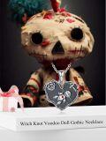 wholesale 925 Sterling Silver & Black Obsidian Gothic Voodoo Doll Necklace Halloween Witch Heart Pendant with Cross & Rose Charm 0.86 Adjustable Chain-0-5