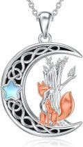 wholesale 925 Sterling Silver Crescent Moon with Fox and Star Charm Necklace-0-0