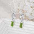 wholesale 925 Sterling Silver Green Jade Rectangle Drop Huggie Hoop Earrings-0-1