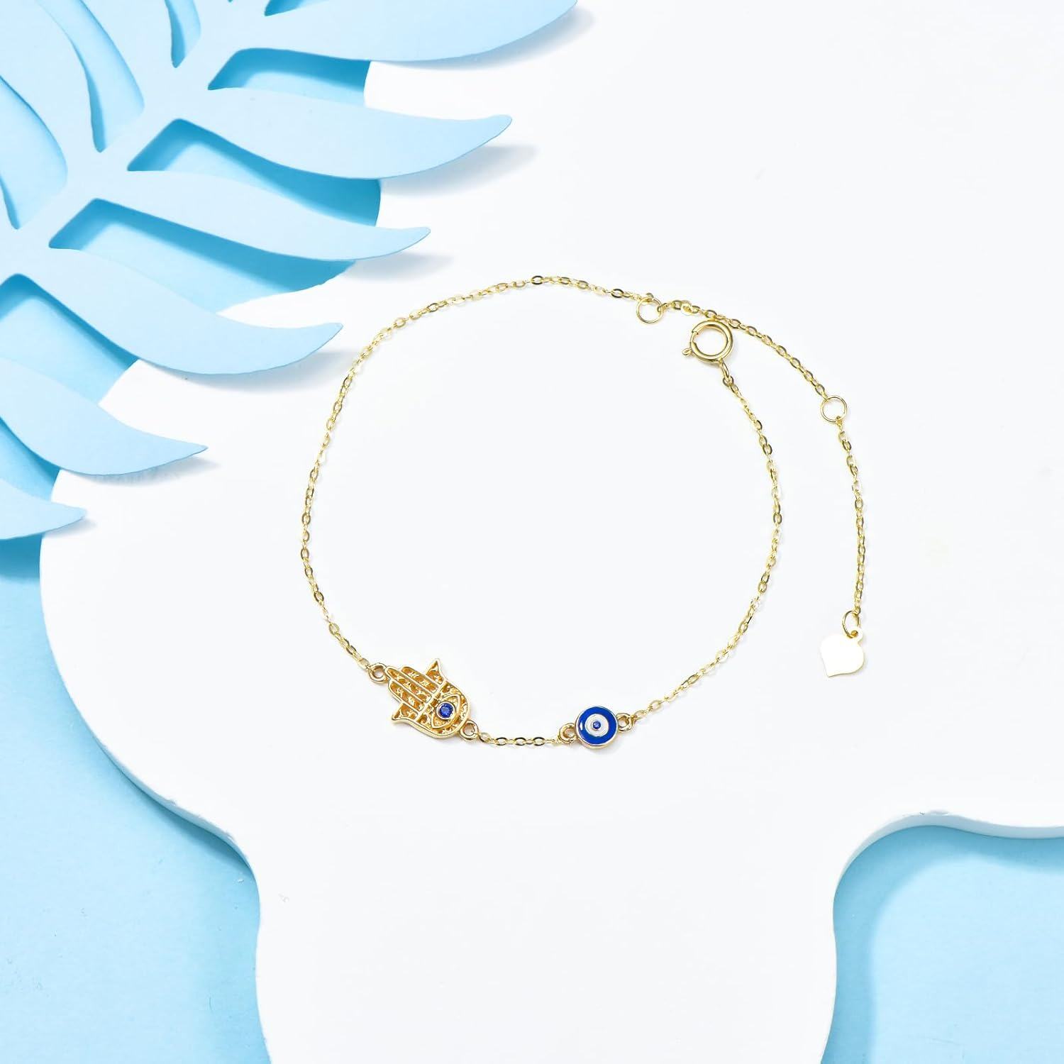 14K Gold Evil Eye Dangle Bracelet for Women 6 5 8 5 Lucky Protection Jewelry-0-3