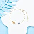 wholesale 14K Gold Hamsa Hand & Evil Eye Charm Bracelet for Women - Good Luck and Protection Jewelry (Size: S/M/L)-0-3