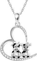 wholesale 925 Sterling Silver Cow Family Love Heart Pendant Necklace for Women Girls Gifts-0-0