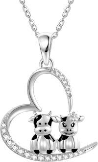 wholesale 925 Sterling Silver Cow Family Love Heart Pendant Necklace for Women Girls Gifts-Cow-Cow