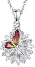 wholesale 925 Sterling Silver Red & Yellow Enamel Heart Flower Pendant Necklace Gift for Her-0-0