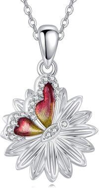 wholesale 925 Sterling Silver Red & Yellow Enamel Heart Flower Pendant Necklace Gift for Her-Butterfly