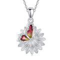 wholesale 925 Sterling Silver Red & Yellow Enamel Heart Flower Pendant Necklace Gift for Her-0-0