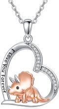 wholesale 925 Sterling Silver Triceratops Dinosaur Heart Pendant Necklace Romantic Gifts for Her-0-0