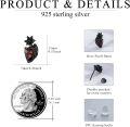 wholesale 925 Sterling Silver Black Rose and Red Heart Stud Earrings Gothic Style for Women Halloween Accessories-0-2