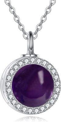 wholesale Sterling Silver Opal Turquoise Urn Necklace for Ashes Memory Jewelry-Amethyst