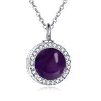 wholesale 925 Sterling Silver Black Onyx & Cubic Zirconia Round Cremation Keepsake Pendant Necklace with Funnel and Fill Tool-Amethyst