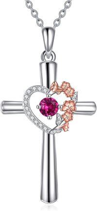 wholesale 925 Sterling Silver Birthstone Flower Necklace Christian Valentine s Birthday Gifts for Women ( )-Jul