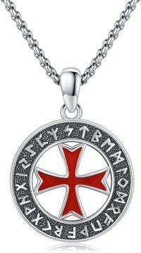wholesale 925 Sterling Silver Red Cross Round Pendant Necklace  with Chain for Protection Gifts-Crusaders
