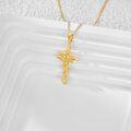 wholesale 14K Gold (AU585) & Rose Flower Cross Pendant Necklace - 16 Rolo Chain, 2.86g, Gift Box-0-5