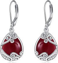 wholesale Sterling Silver Moonstone Leverback Teardrop Dangle Earrings for Women-R-Red Agate