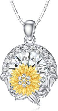 wholesale Metal Stone Sunflower Birthstone Necklace Pendant Gift for Women-Created Diamond