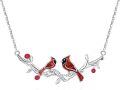 wholesale 925 Sterling Silver Red Gemstone Cardinal Branches Cross Bird Pendant Necklace for Women Gifts-0-0