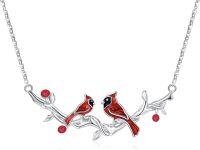 wholesale 925 Sterling Silver Red Gemstone Cardinal Branches Cross Bird Pendant Necklace for Women Gifts-F-Cardinal