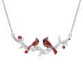 wholesale 925 Sterling Silver Red Gemstone Cardinal Branches Cross Bird Pendant Necklace for Women Gifts-0-0