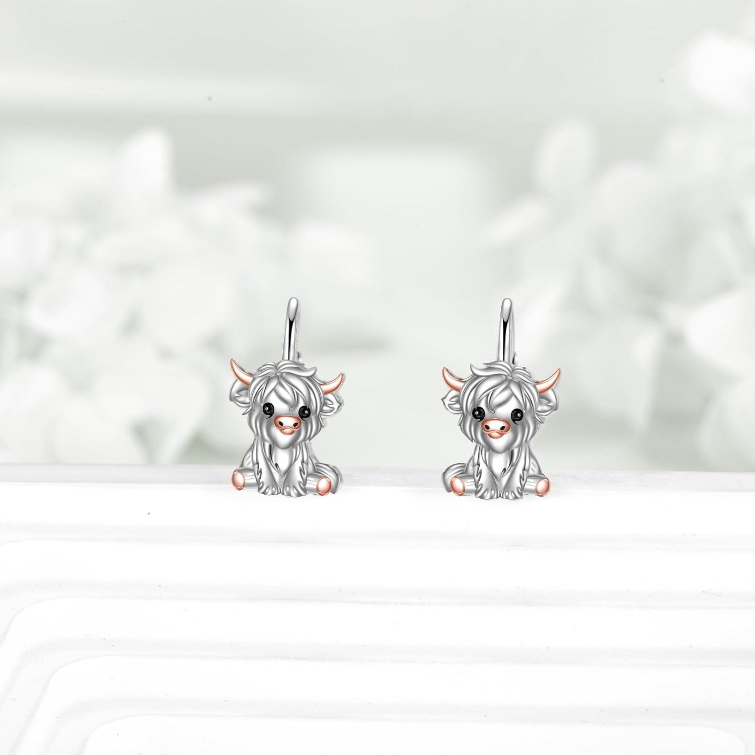 wholesale 925 Sterling Silver Highland Cow Animal Stud Earrings for Women Girls Gifts-0-2