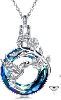 wholesale 925 Sterling Silver Blue Crystal Hummingbird & Flower Urn Keepsake Pendant Necklace for Ashes-Crystal Hummingbird