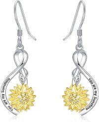 wholesale 925 Sterling Silver Sunflower Dangle Earrings with Infinity Loop You are my Sunshine Inscription Mother's Day Gifts for Women-Sunflower