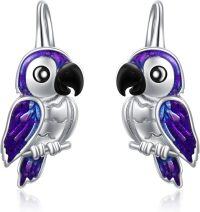 wholesale 925 Sterling Silver Animal Leverback Hoop Earrings Axolotl Cat Sloth Dog Fox Huggie Hypoallergenic Jewelry Gifts for Women Teens-Parrot