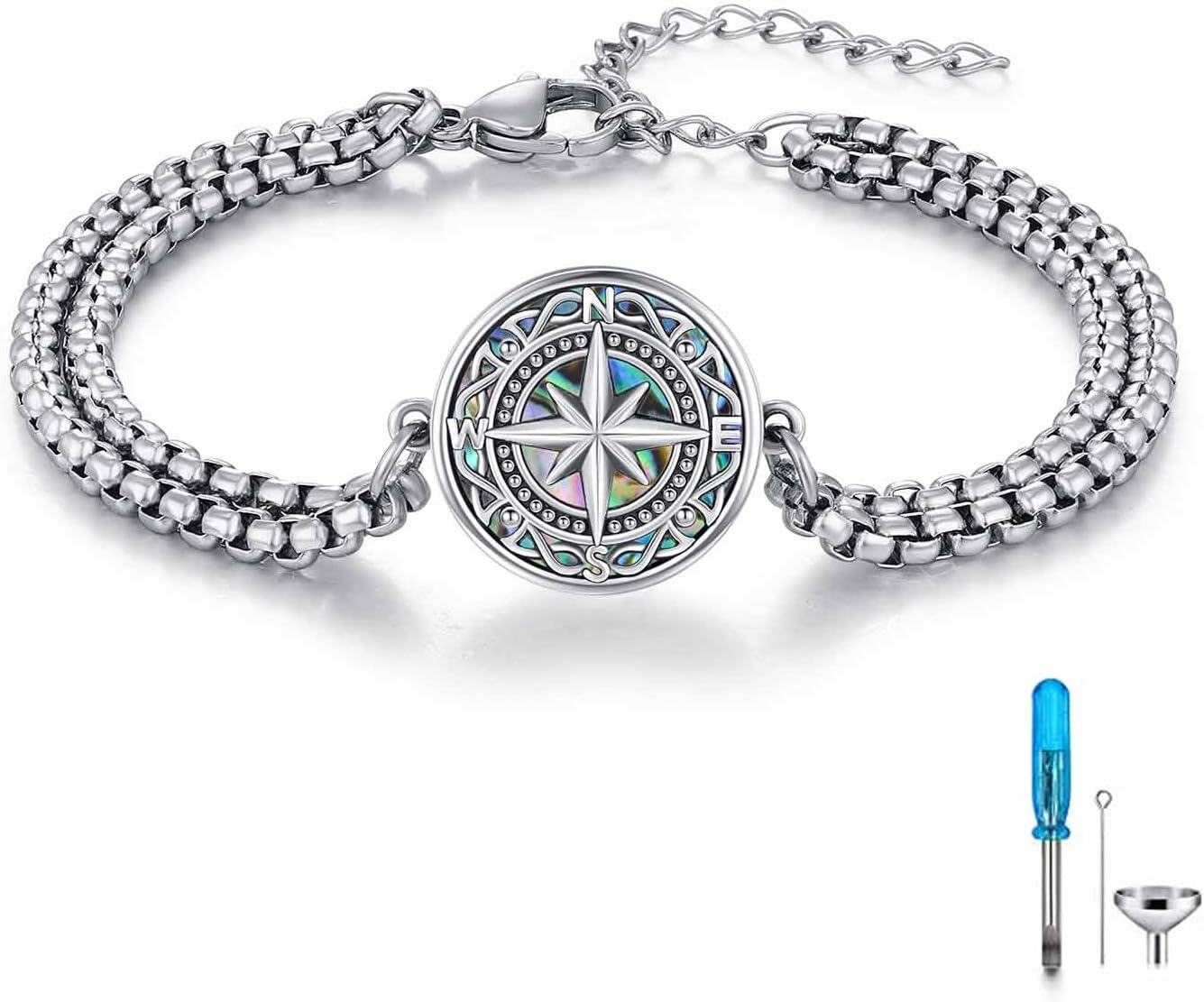  Sterling Silver Celtic Compass Bracelet for Women with Stone -0-0