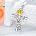 wholesale 925 Sterling Silver Cross Pendant With Red Gemstone And Lily Design-0-9