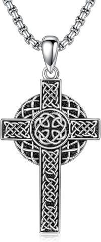 wholesale Silver Celtic Cross Pendant Necklace for Men with 2 5mm 22 +2 Adjustable Rolo Chain-E-style