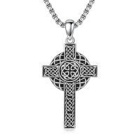 wholesale 925 Sterling Silver Celtic Cross Pendant Necklace for Men with 2.5mm 22 +2  Rolo Chain-E-style