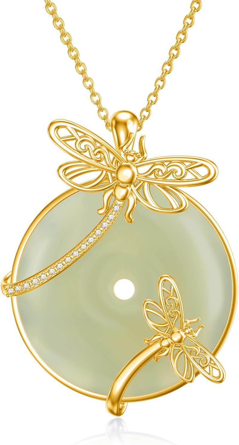 925 Sterling Silver Green Jade Pendant with Gold Plated Butterflies and Bees Necklaces Gifts for Women & Girls-0-0