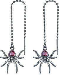 wholesale 925 Sterling Silver Black Spiders with Red Heart Pendant and Chain Set for Women's Halloween Gift-Spider