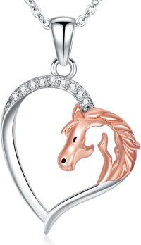 wholesale 925 Sterling Silver Rose Gold Plated Horse Head in Heart Shape Pendant Necklace for Women and Girls-Silver Horse Necklace