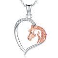 wholesale 925 Sterling Silver Rose Gold Plated Horse Head in Heart Shape Pendant Necklace for Women and Girls-0-0