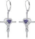 wholesale TOUPOP Cross Earrings For Women Infinity Amethyst Cross Earrings Sterling Silver Religious Jewelry February Birthstone Earring With Heart Crystal Birthday Gifts For Women -0-0