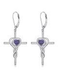 TOUPOP Sterling Silver Amethyst Infinity Cross Earrings With Heart Crystal-0-0