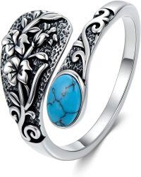 wholesale 925 Sterling Silver Turquoise Adjustable Flower Ring Women s Gift-Flower b