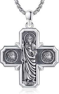 wholesale 925 Sterling Silver St Jude Cross Medal Necklace Pendant with Jesus and Angels Design-13e-St Jude-Cross-13e-St Jude-Cross