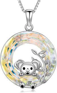 wholesale 925 Sterling Silver Koala Bear Locket Necklace with Crystal Glass and Leaves Charm Pendant Gifts for Women Girls Birthday Christmas Anniversary Present Idea-Koala