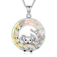 wholesale 925 Sterling Silver Koala Bear Locket Necklace with Crystal Glass and Leaves Charm Pendant Gifts for Women Girls Birthday Christmas Anniversary Present Idea-Koala