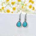 wholesale Sterling Silver Turquoise Retro Green Dangle Hook Earrings Vintage Filigree Western Jewelry Women Gifts-0-3