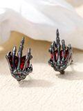 wholesale 925 Sterling Silver Black & Red Gothic Skull Skeleton Hand Stud Earrings-0-1