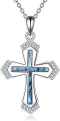 wholesale 925 Sterling Silver Abalone Shell Inlay Cubic Zirconia Cross Pendant Necklace for Women and Men-0-0