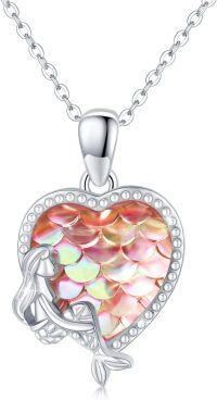 wholesale 925 Sterling Silver Mermaid Scales Heart Pendant Necklace for Women - Valentine's Day Gifts-C-Peach