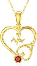 wholesale 14K Gold Heartbeat & Stethoscope Pendant Necklace with Green Stone - Nurse Gift (18)-0-1