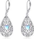 wholesale Rose Gold Gold Plated Moonstone Abalone Turquoise Blue Green Crystal Teardrop Filigree Leverback Earrings-0-5