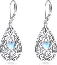 wholesale Rose Gold Gold Plated Moonstone Abalone Turquoise Blue Green Crystal Teardrop Filigree Leverback Earrings-Filigree Moonstone